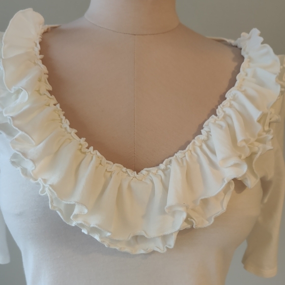 Express White Ruffle V-Neck Tee - Picture 4 of 6